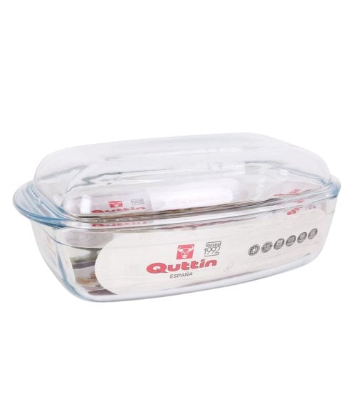 Cacerola Rectangular de Vidrio con Tapa y Asas