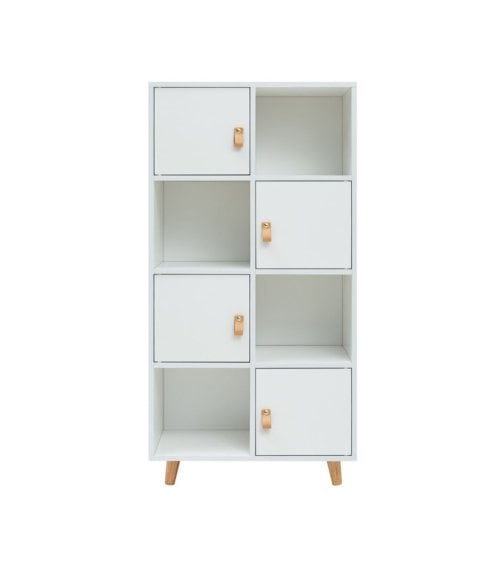 Estantería con 4 Puertas y 4 cubos de Madera en Color Blanco Anzio