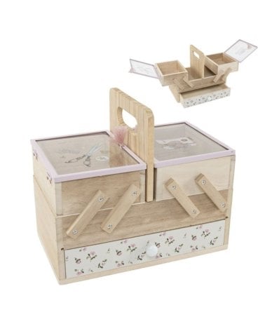 Costurero con Compartimientos y Cajón de Madera