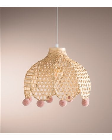 Lámpara de Techo Infantil de Bambú con Pompones