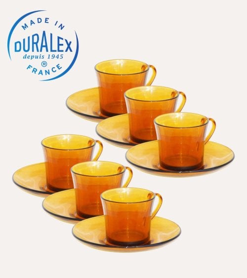 Set de 6 Tazas y Platos Ambar Lys de Duralex