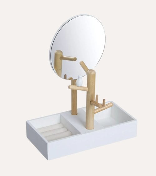 Espejo Joyero con Soporte de Madera