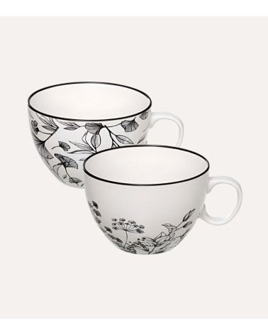 Taza Floral Blanco y Negro de 45 cl