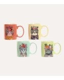 Taza Mug de Gato con Flores de Porcelana