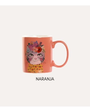 Taza Mug de Gato con Flores de Porcelana