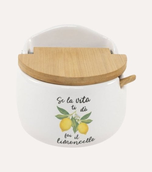 Azucarero con Dibujo de Limones y Tapa de Madera