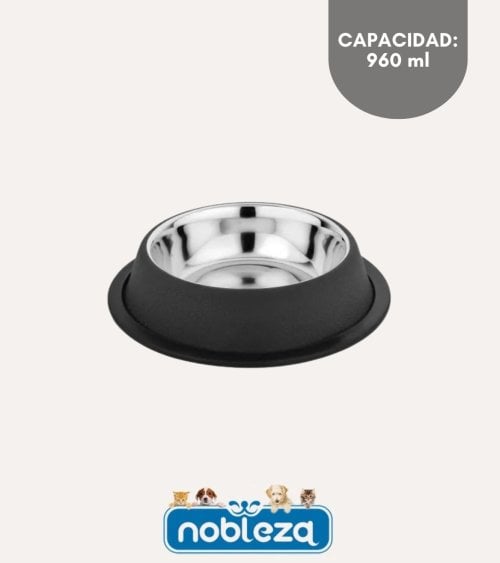 Cuenco Antideslizante para Mascotas de Acero Inox y Caucho