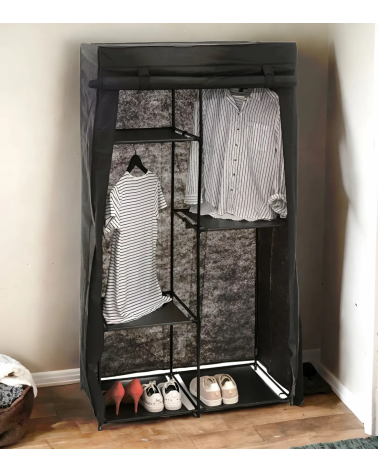 Armario Modular con 3 Barras y 5 Baldas de Tela