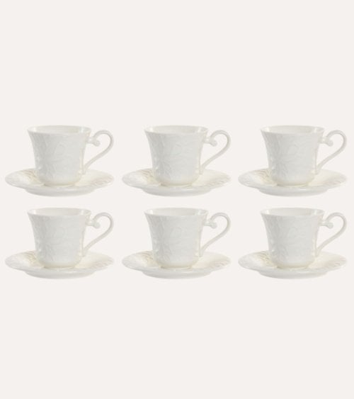 Set de Café Hada de 6 Tazas y Platos con Base de Porcelana
