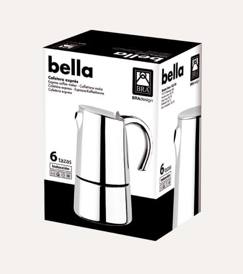Cafetera Italiana Bella de Acero Inoxidable 18/10