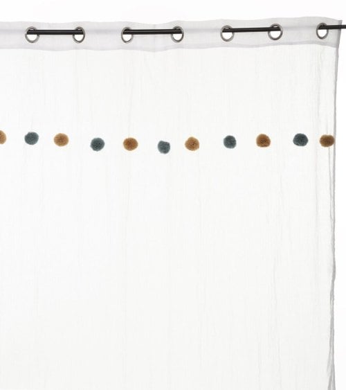 Cortina Decorativa con Pompones, Tamaño 140x240cm, Ideal para Hogar y Oficina-4